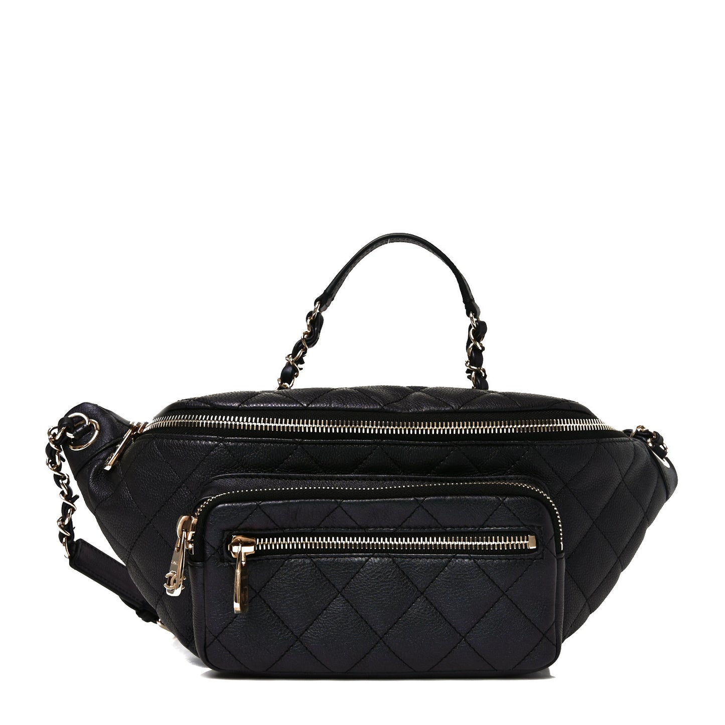 Iridescent Calfskin Quilted All About Waist Belt Bag Black