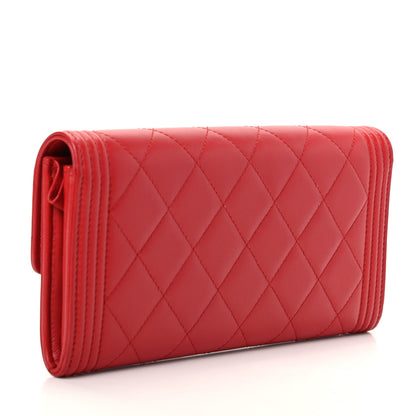 Chanel Lambskin Quilted Boy Flap Wallet Red 3 of 9