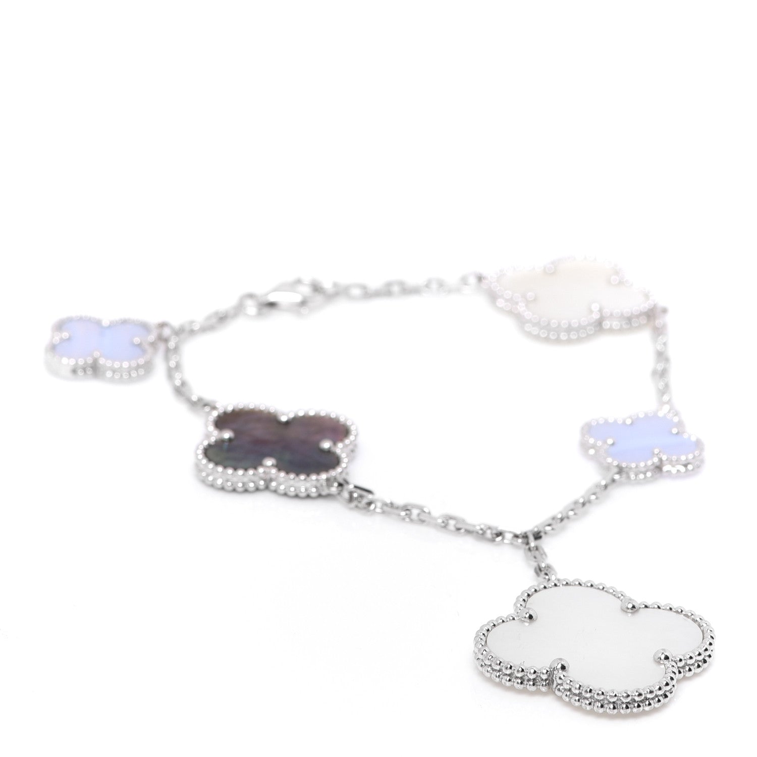 Van Cleef & Arpels 18K White Gold Chalcedony Mother of Pearl 5 Motifs Magic Alhambra Bracelet 1 of 5