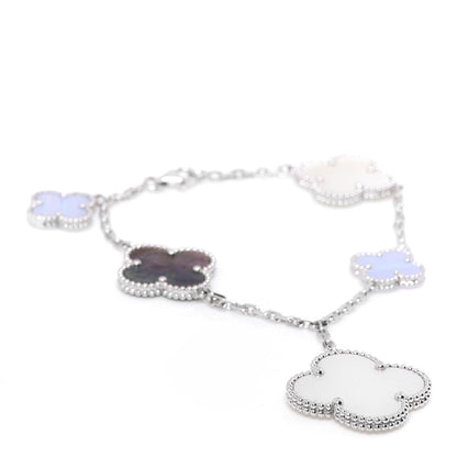 Van Cleef & Arpels 18K White Gold Chalcedony Mother of Pearl 5 Motifs Magic Alhambra Bracelet 1 of 5