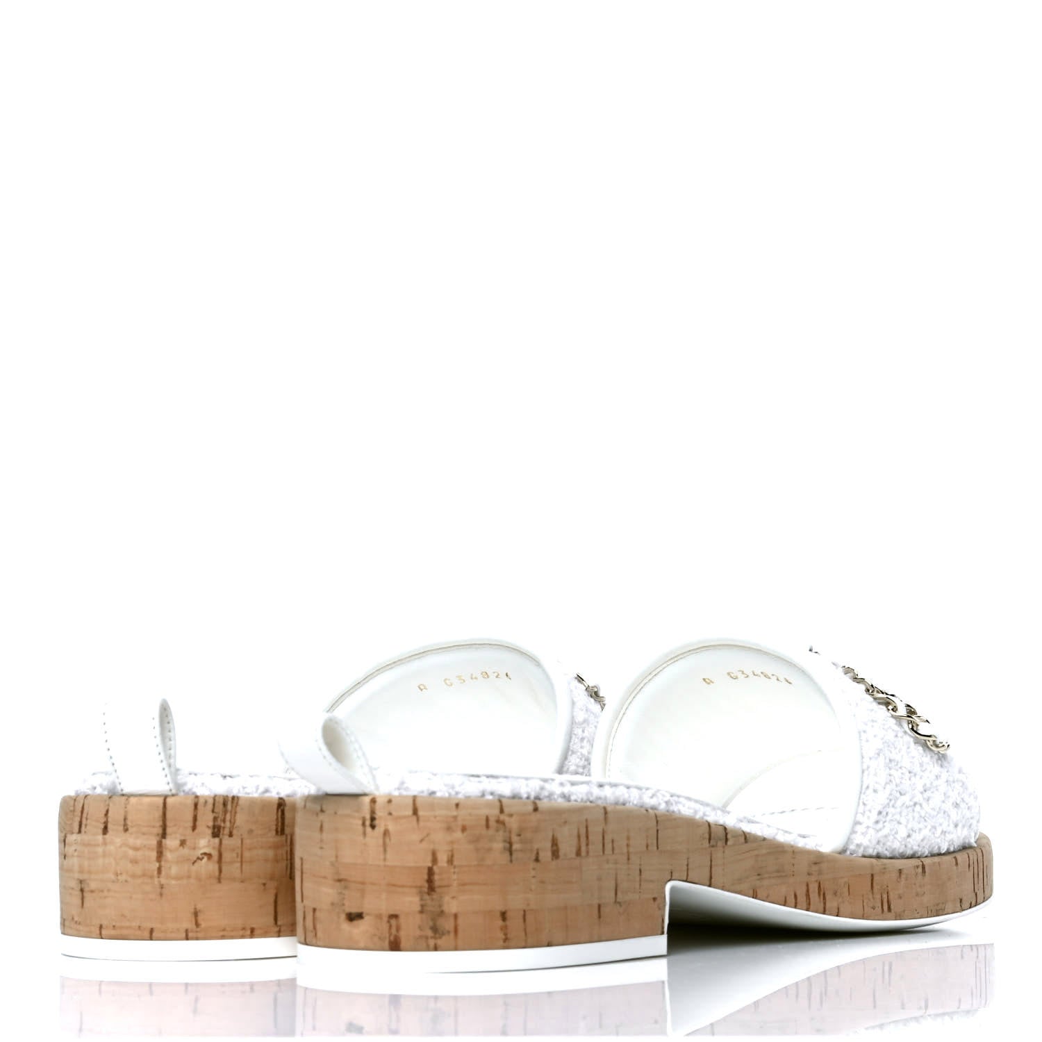 Chanel Tweed Cork CC Chain Mule Sandal 39 White 3 of 4