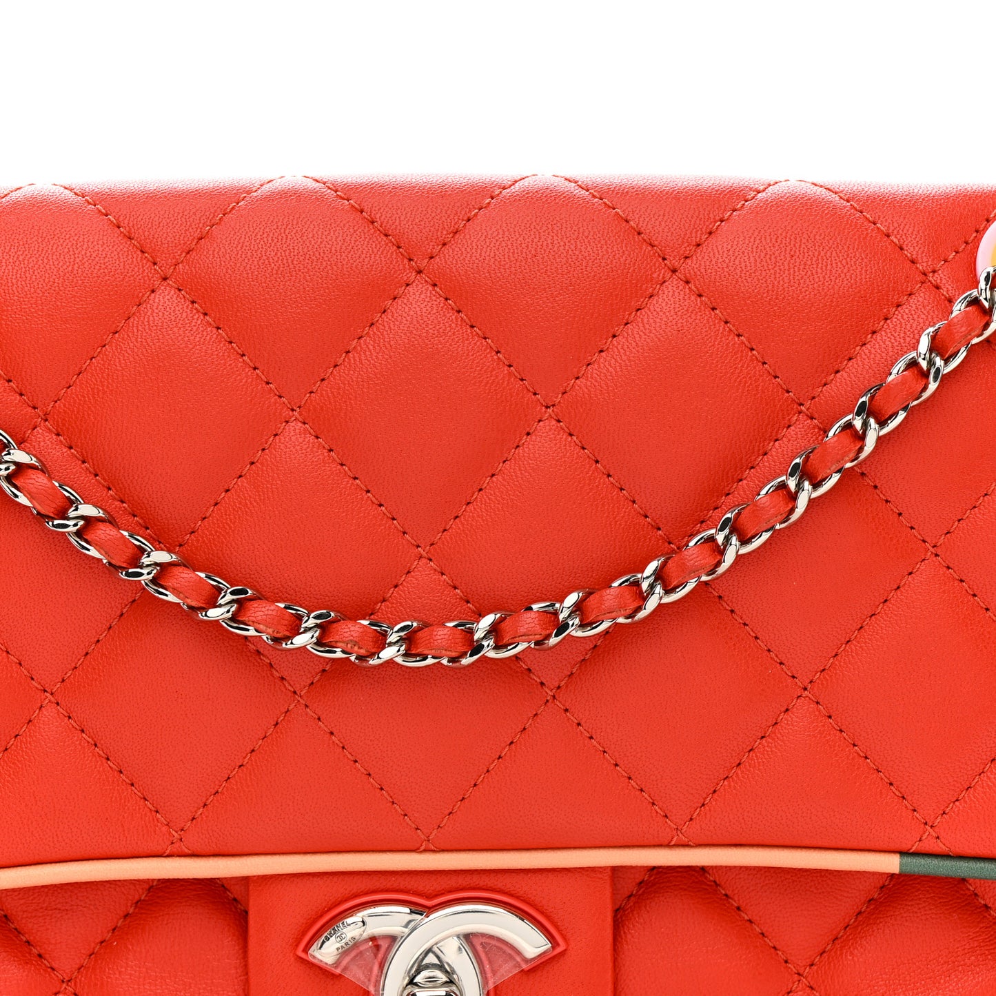 Lambskin Plexiglass Quilted Medium Cuba Color Flap Red Multicolor