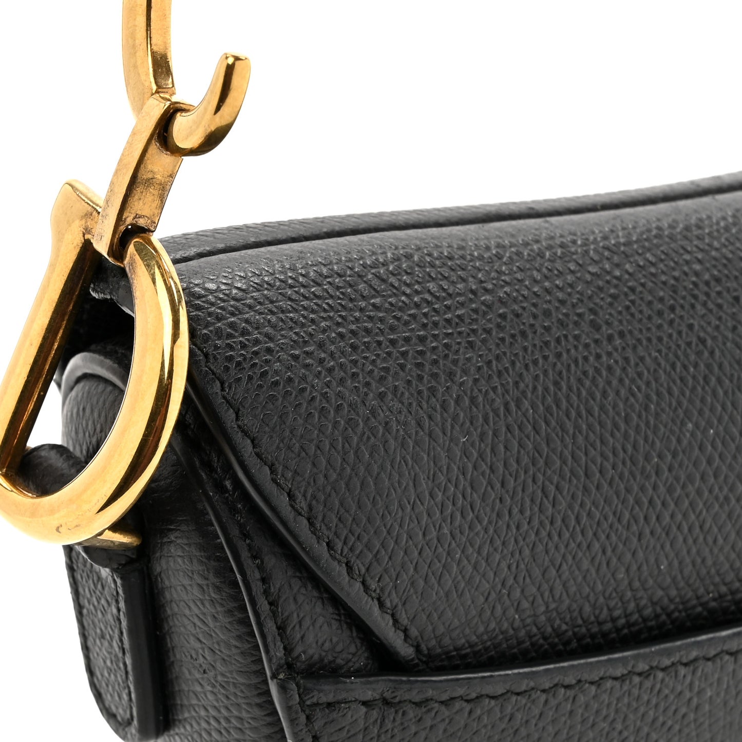 Grained Calfskin Mini Saddle Bag With Strap Black