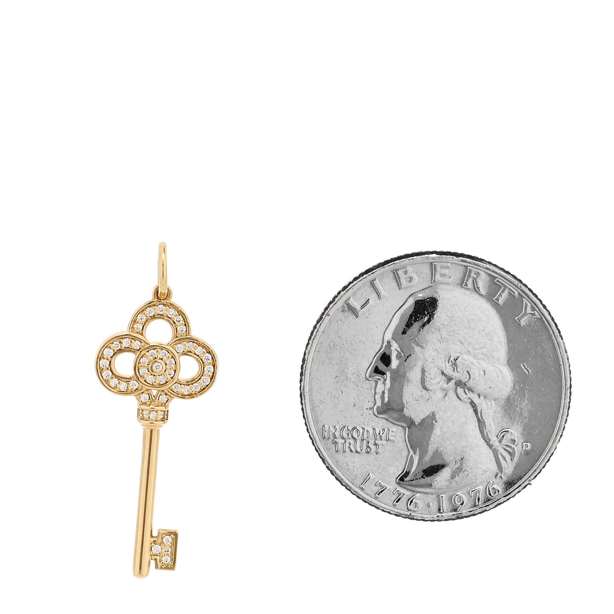 18K Yellow Gold Diamond Mini Crown Key Pendant