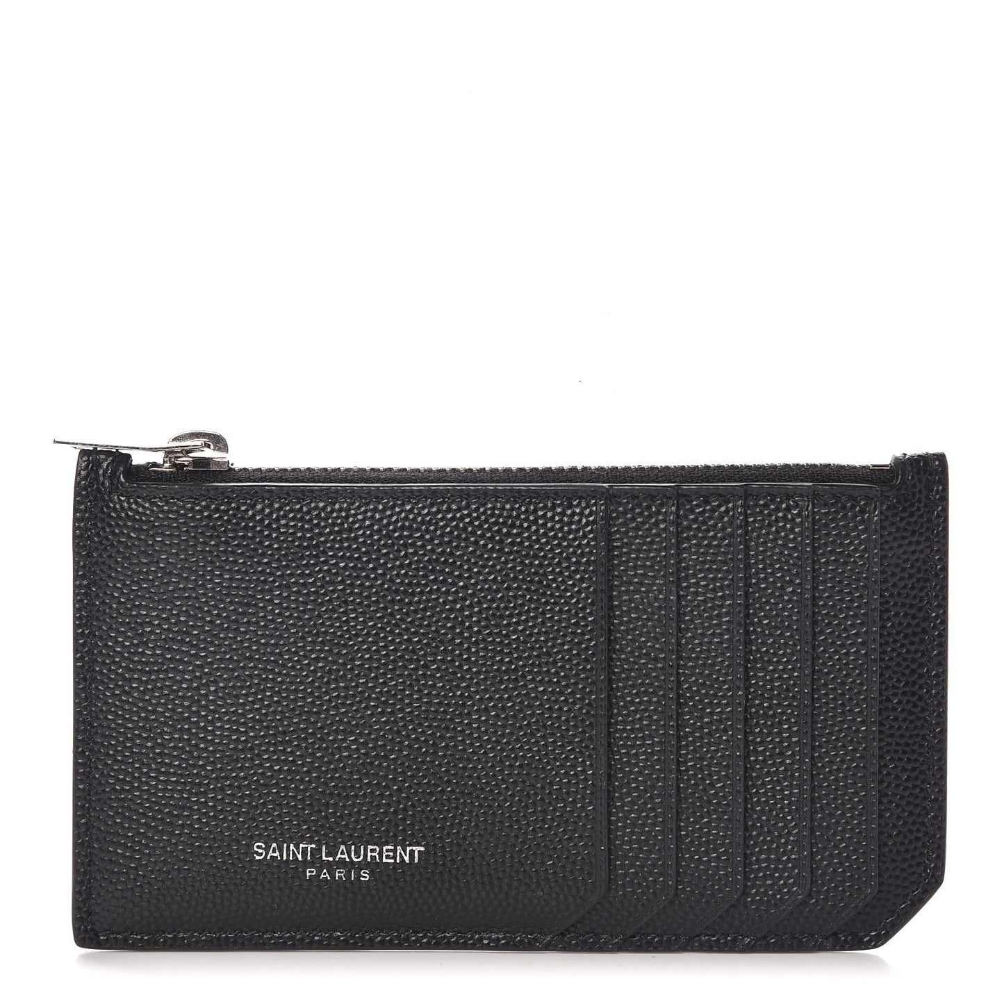 Grained Calfskin 5 Fragments Zip Pouch Card Holder Black