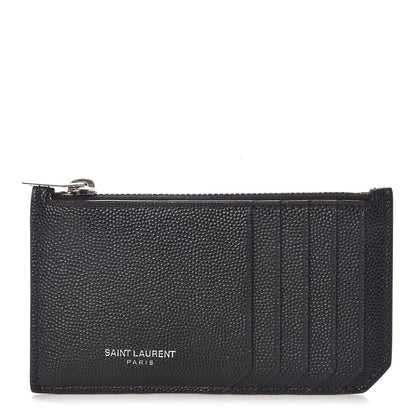 Saint Laurent Grained Calfskin 5 Fragments Zip Pouch Card Holder Black 1 of 6