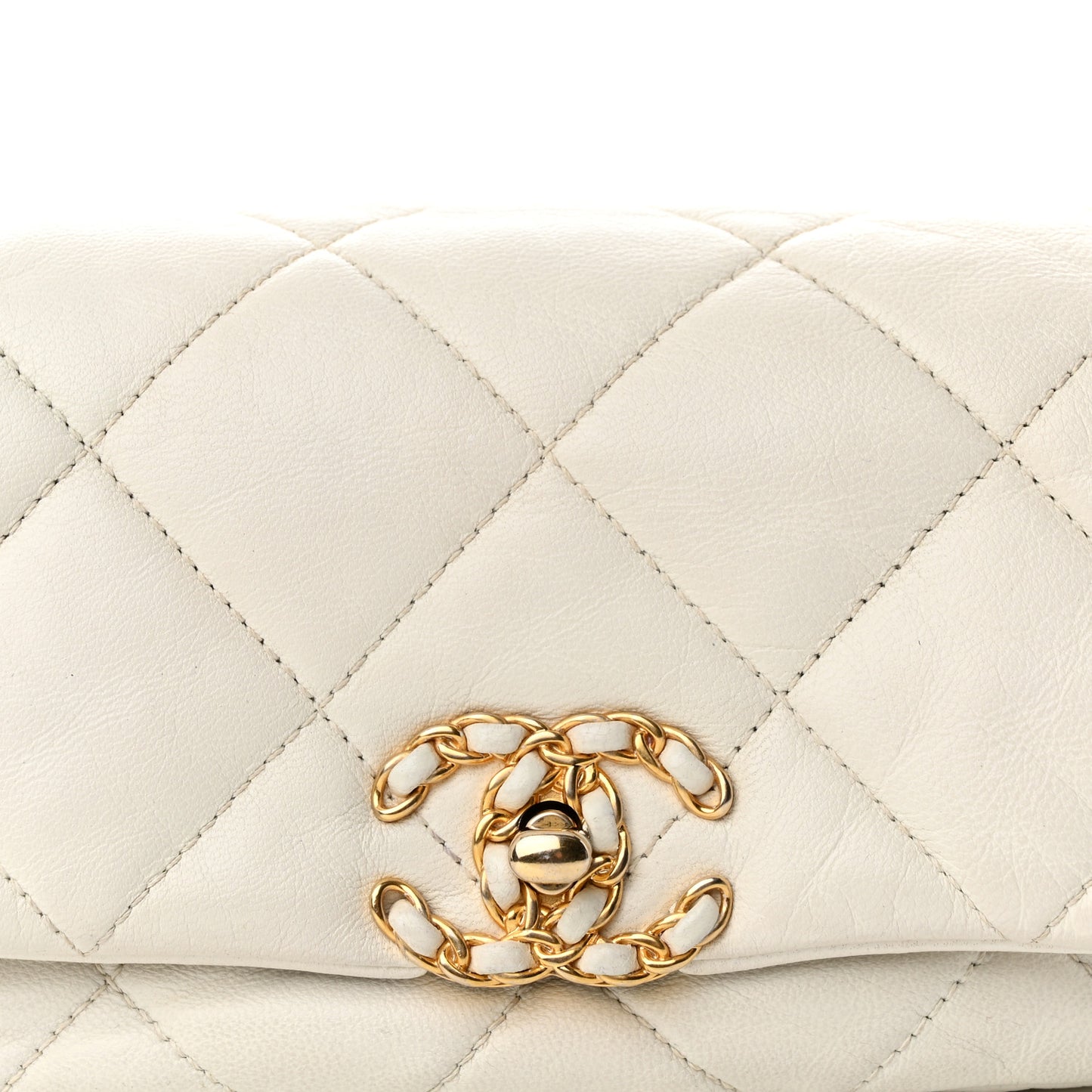 Goatskin Quilted Chanel 19 Waist Bag White