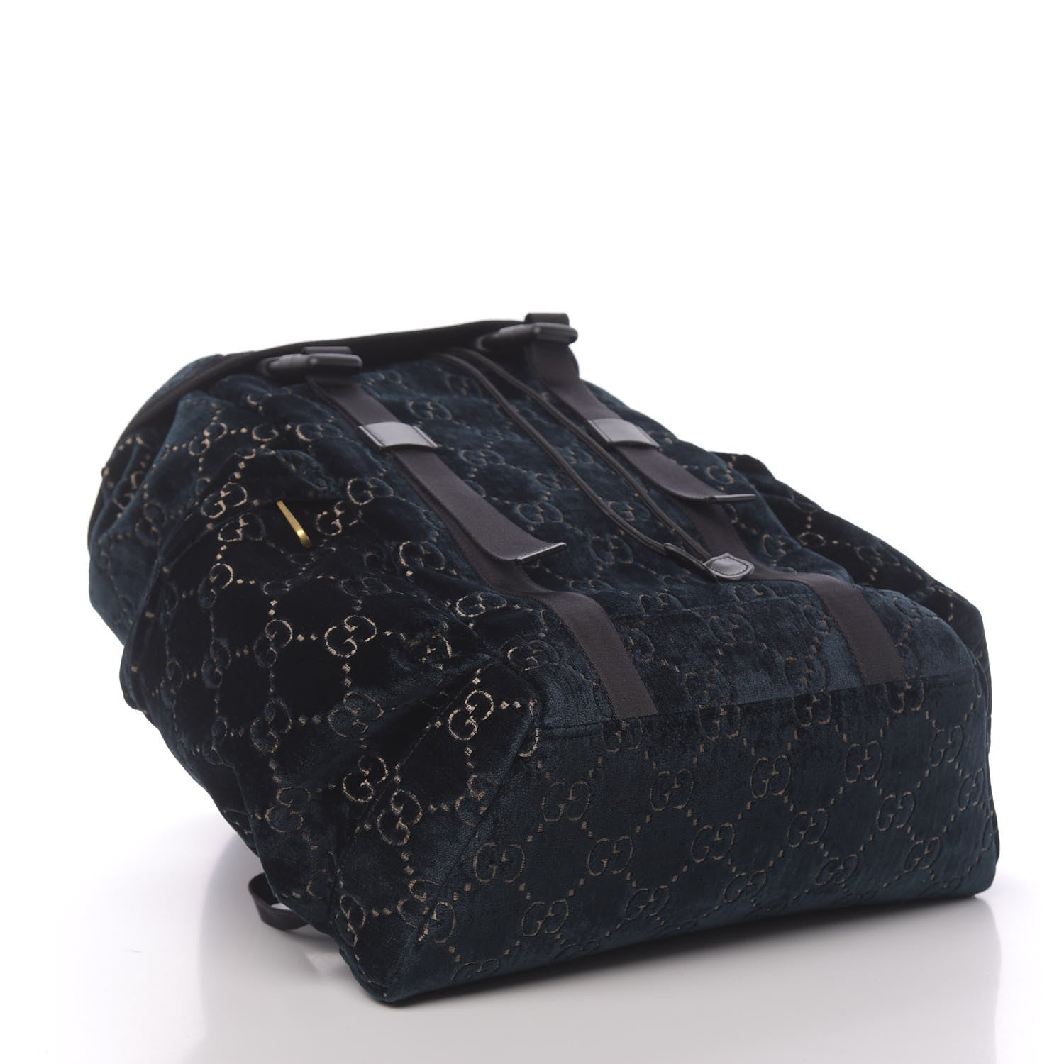 Gucci Velvet GG Monogram Web Medium Double Buckle Backpack Blue Beige Black 3 of 9