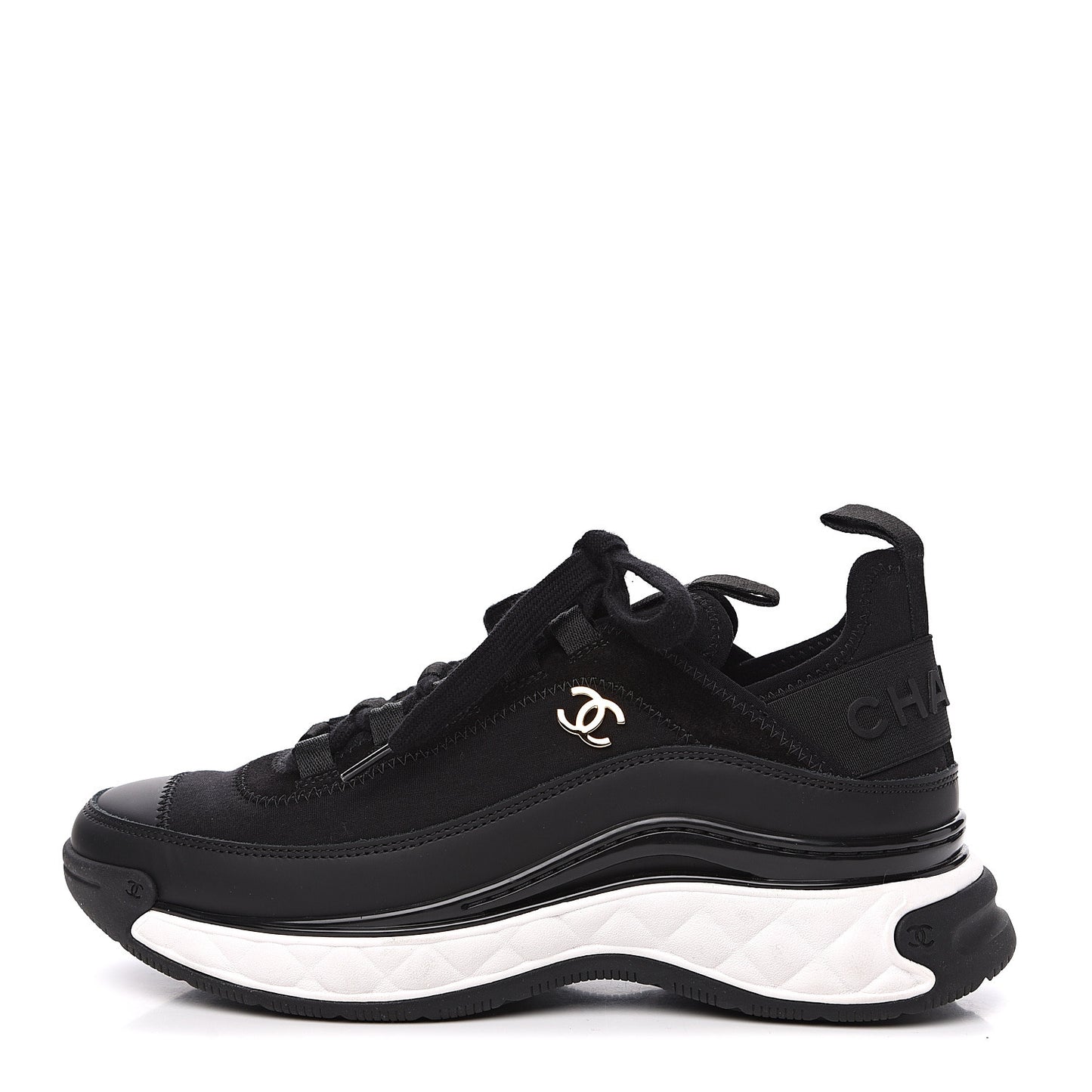 Velvet Calfskin Mixed Fibers CC Sneakers 36.5 Black