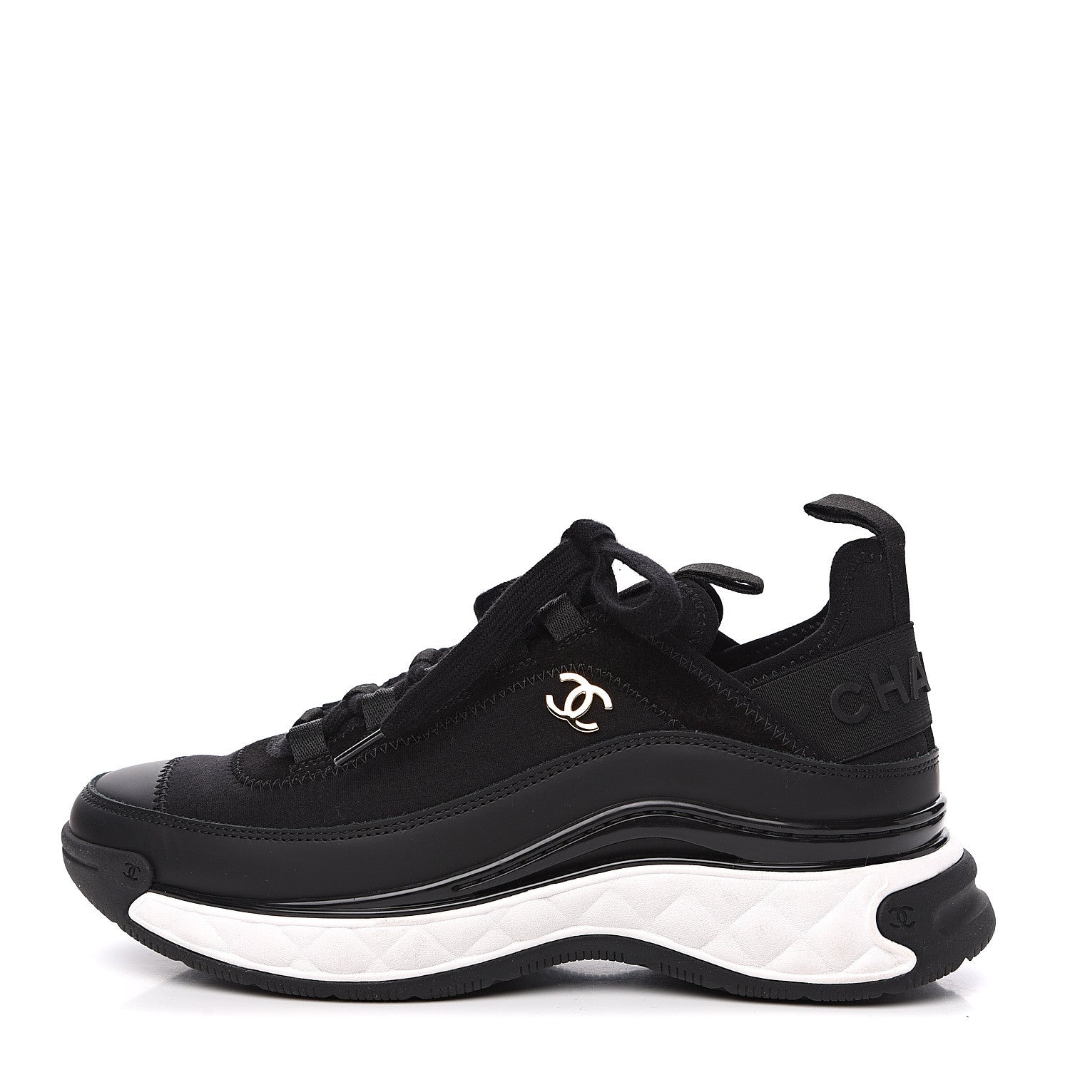 Chanel Velvet Calfskin Mixed Fibers CC Sneakers 36.5 Black 1 of 7