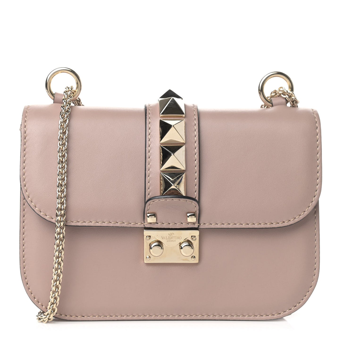 Vitello Small Glam Lock Rockstud Flap Poudre