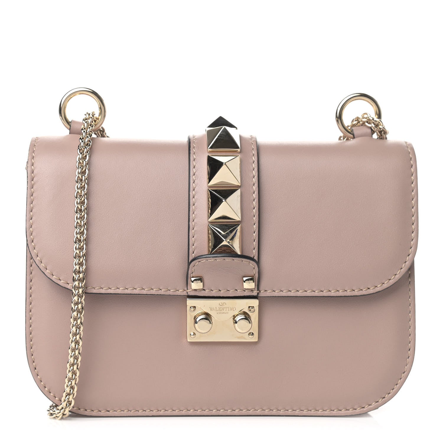 Valentino Garavani Vitello Small Glam Lock Rockstud Flap Poudre 1 of 11