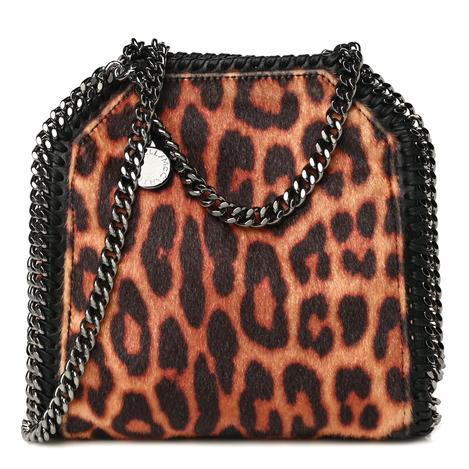 Stella McCartney Faux Calf Hair Leopard Print Mini Falabella Fold Over Tote Black 1 of 9