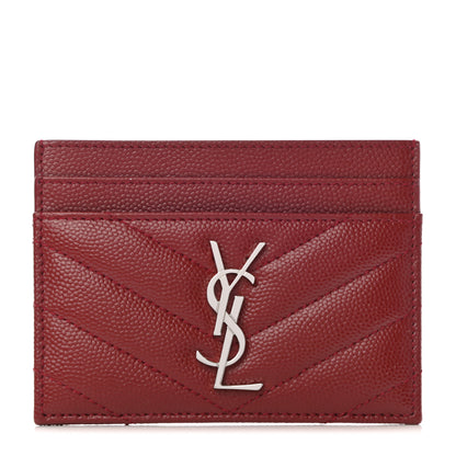 Saint Laurent Grain De Poudre Matelasse Chevron Monogram Credit Card Case Opyum Red 1 of 7