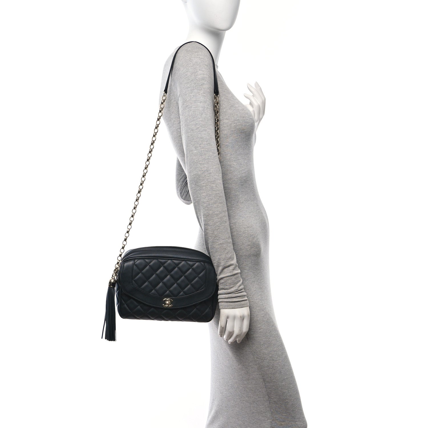 Chanel Lambskin Quilted Tassel Flap Camera Case Black 2 of 12