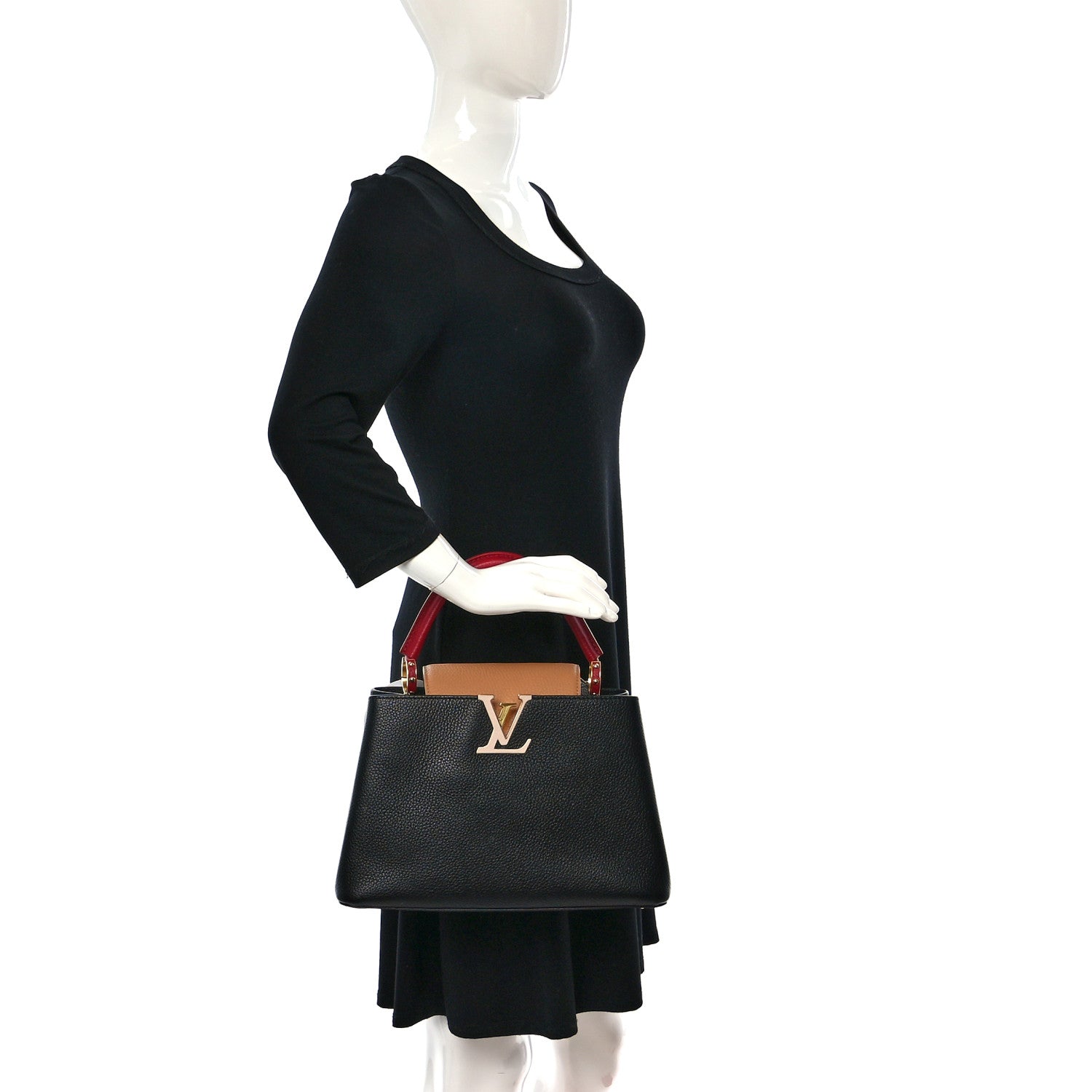 Louis Vuitton Taurillon Capucines PM Black Arizona Beige Ruby Red 2 of 8