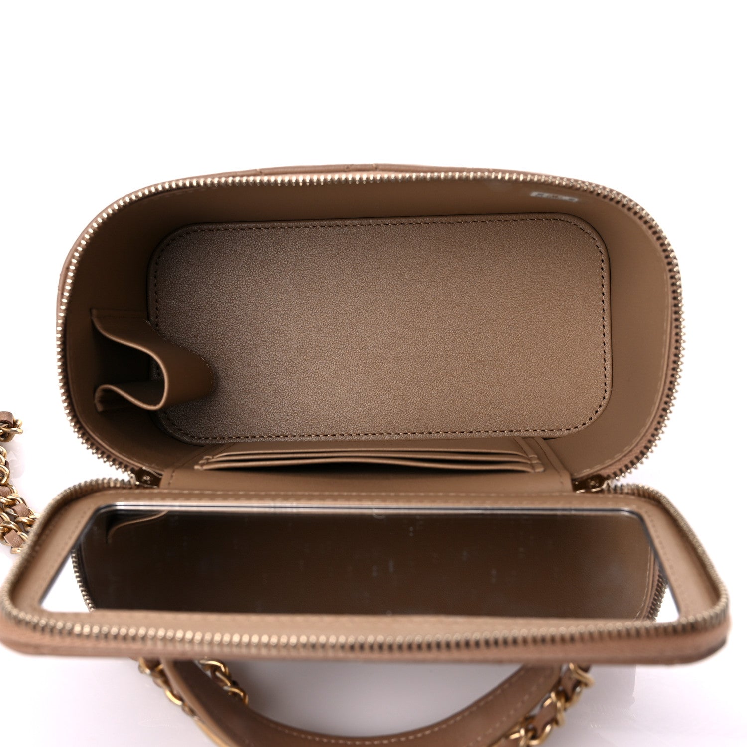 Chanel Lambskin Quilted Metal Small Top Handle Vanity Case With Chain Beige 5 of 10