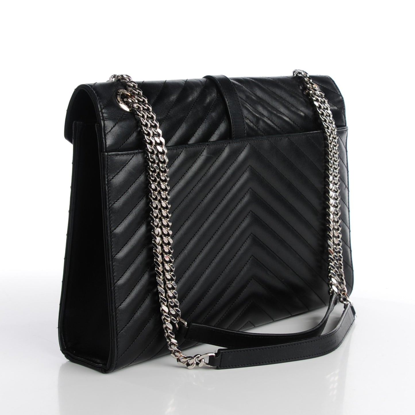 Smooth Calfskin Matelasse Chevron Large Monogram Satchel Black