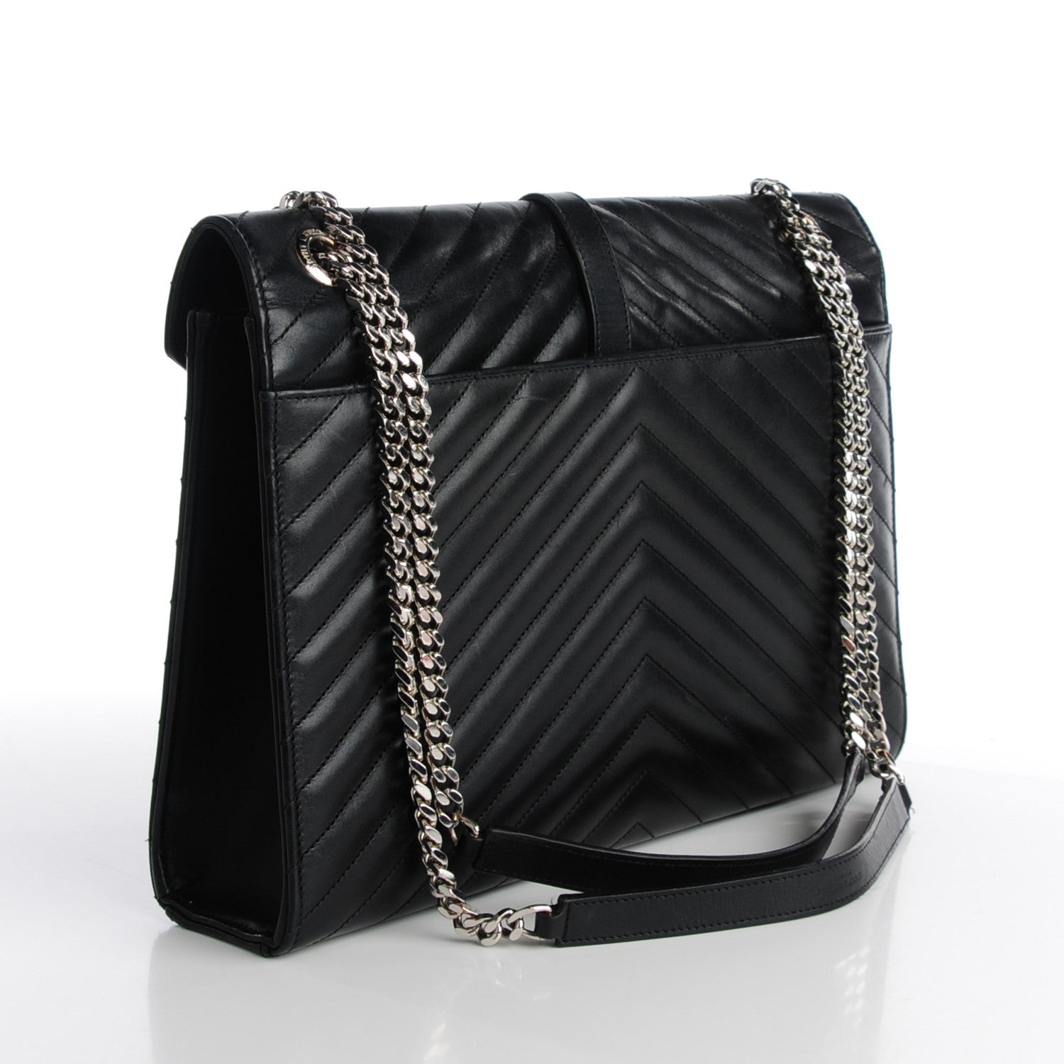 Saint Laurent Smooth Calfskin Matelasse Chevron Large Monogram Satchel Black 3 of 10
