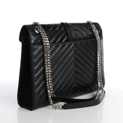 Saint Laurent Smooth Calfskin Matelasse Chevron Large Monogram Satchel Black 3 of 10