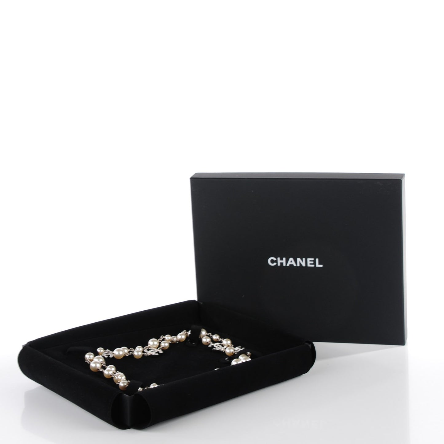 Crystal Pearl CC Long Necklace Silver