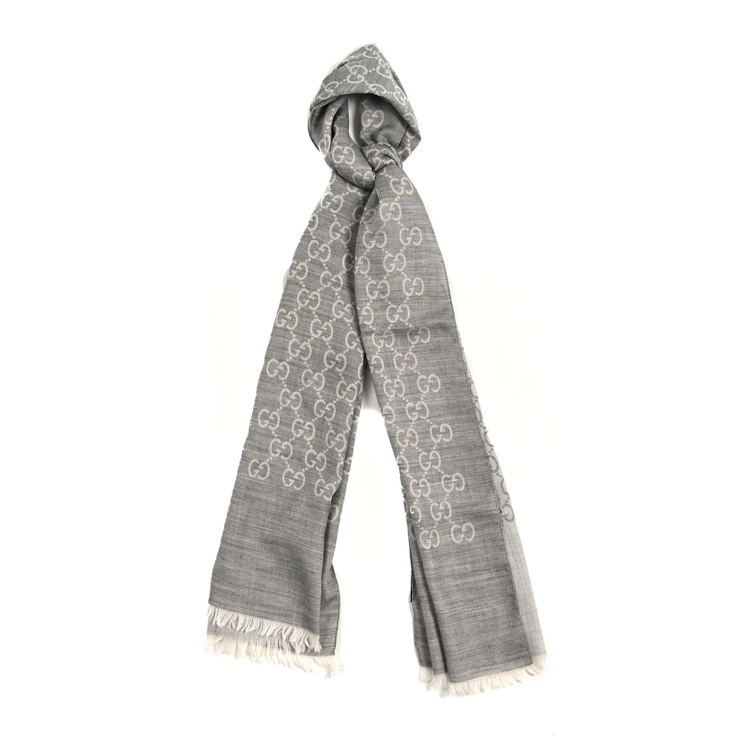 Wool Silk GG Monogram GGNat Scarf Lead Taupe Light Grey