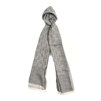 Gucci Wool Silk GG Monogram GGNat Scarf Lead Taupe Light Grey 1 of 3