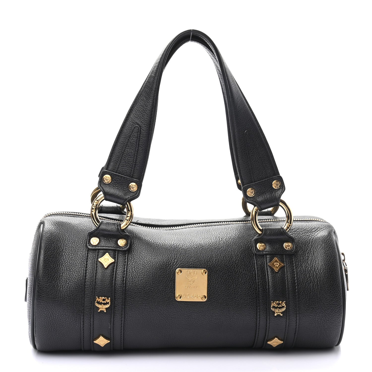 MCM Grained Calfskin Studded Heritage Barrel Bag Black 1 of 10