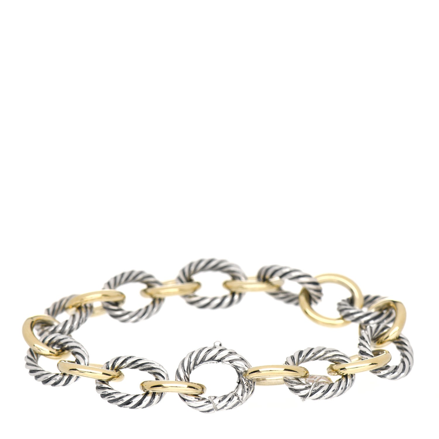 David Yurman Sterling Silver 18K Yellow Gold 12mm Large Oval Link Bracelet 3 of 4