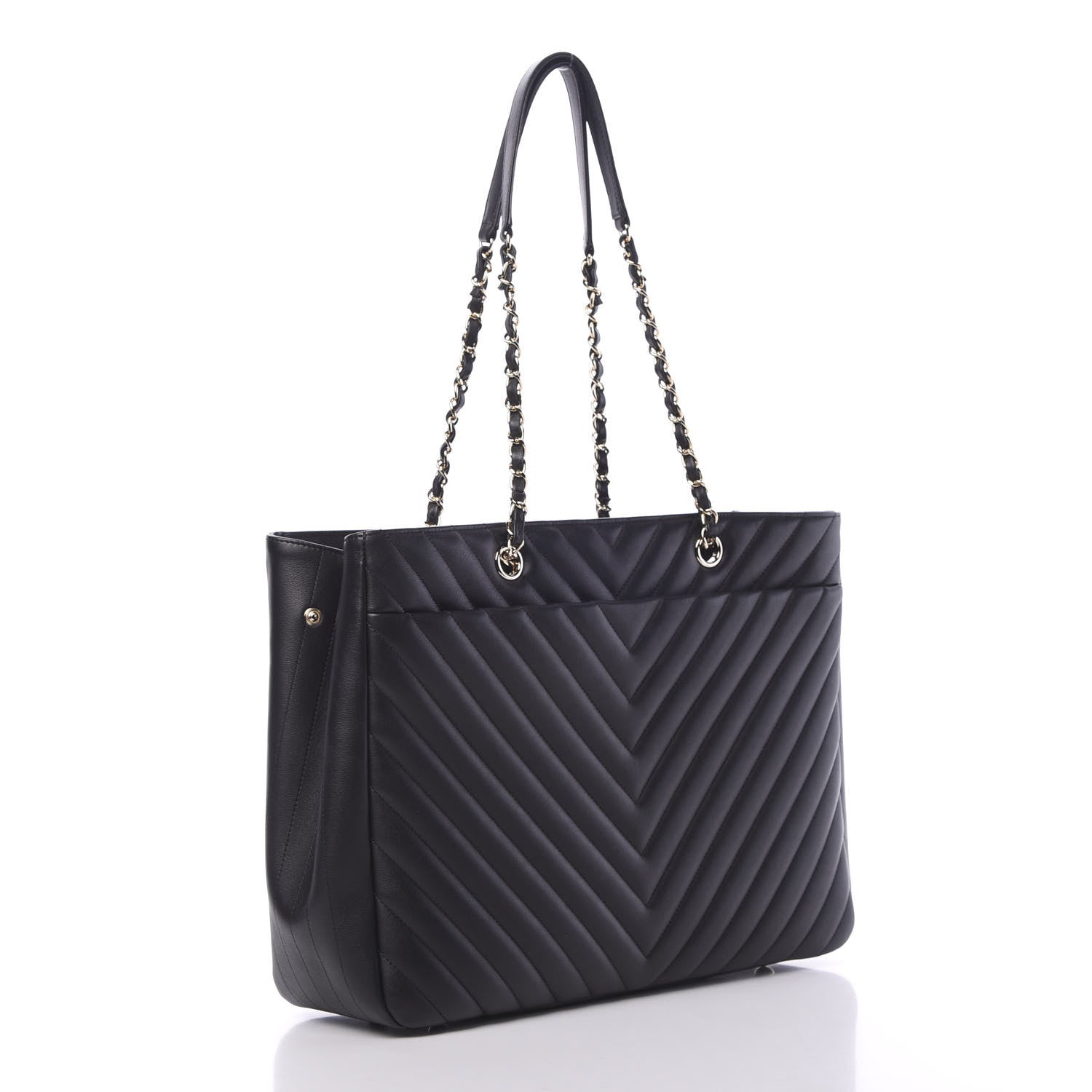 Chanel Calfskin Chevron Quilted Large Shopping Tote Black 2 of 13