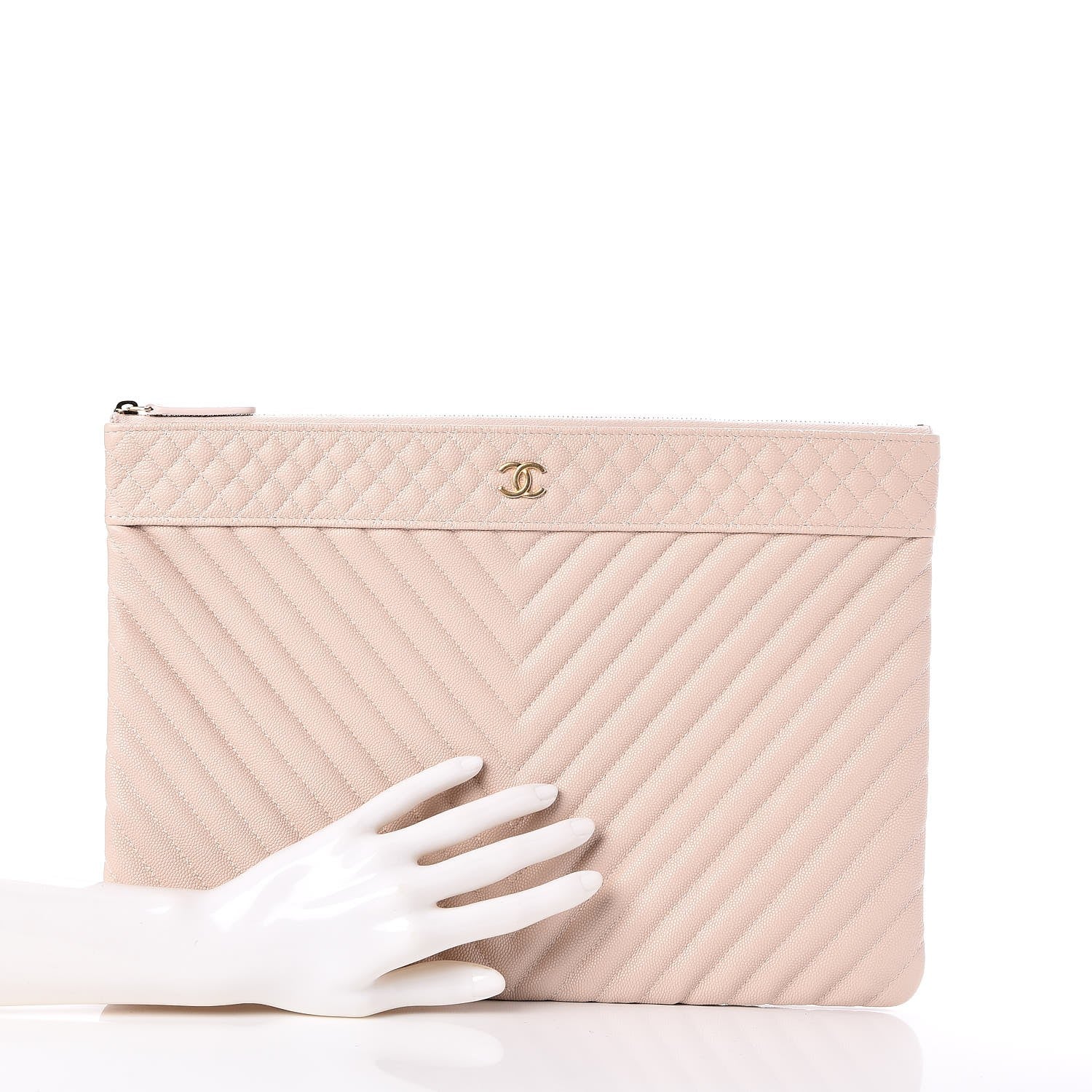 Chanel Caviar Chevron Quilted Large Cosmetic Case Light Pink 2 of 9