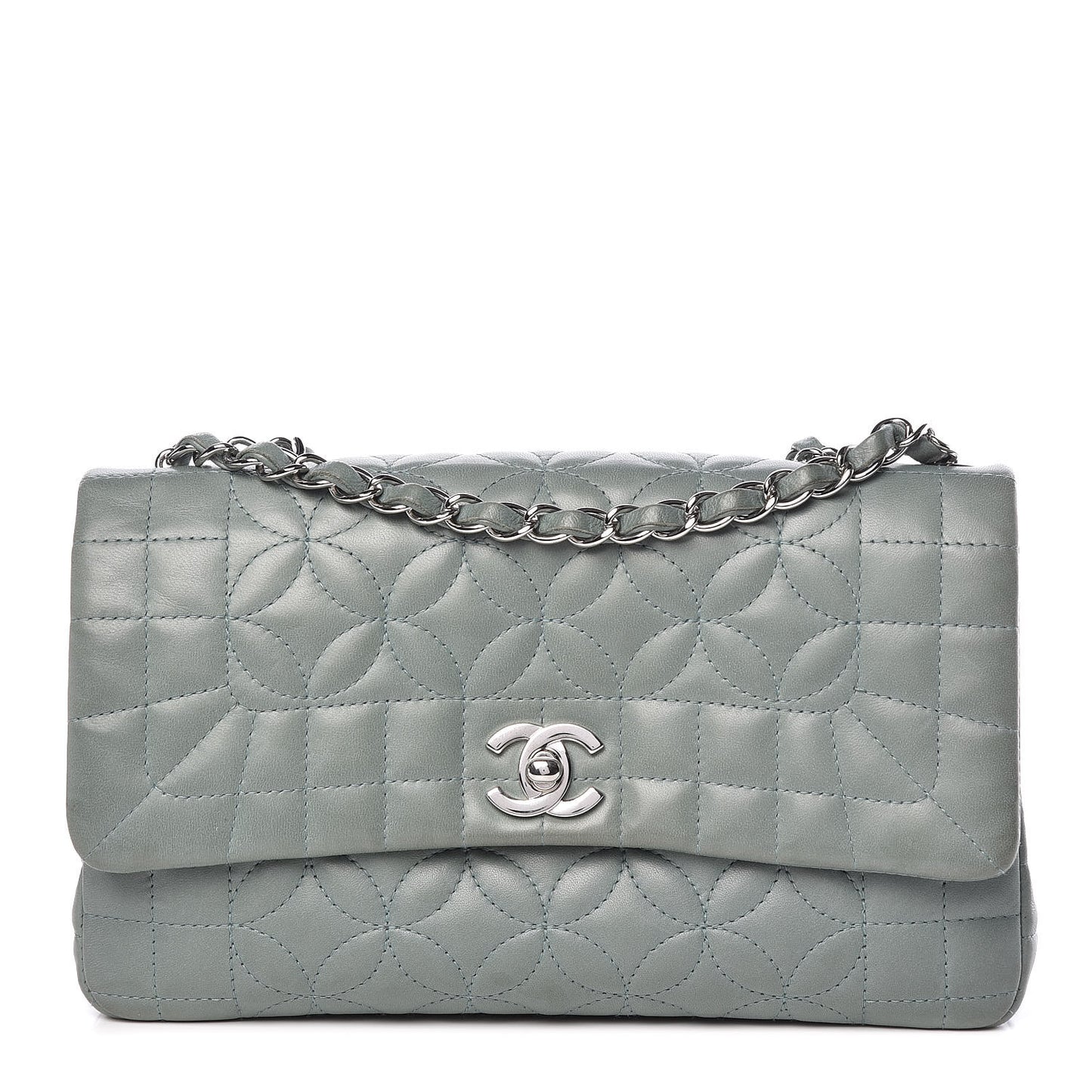 Lambskin Quilted Lady Graphic Flap Green