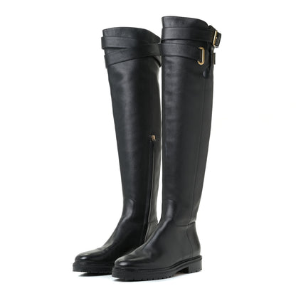 Valentino Garavani Calfskin Knee High Buckle Boots 37.5 Black 2 of 19