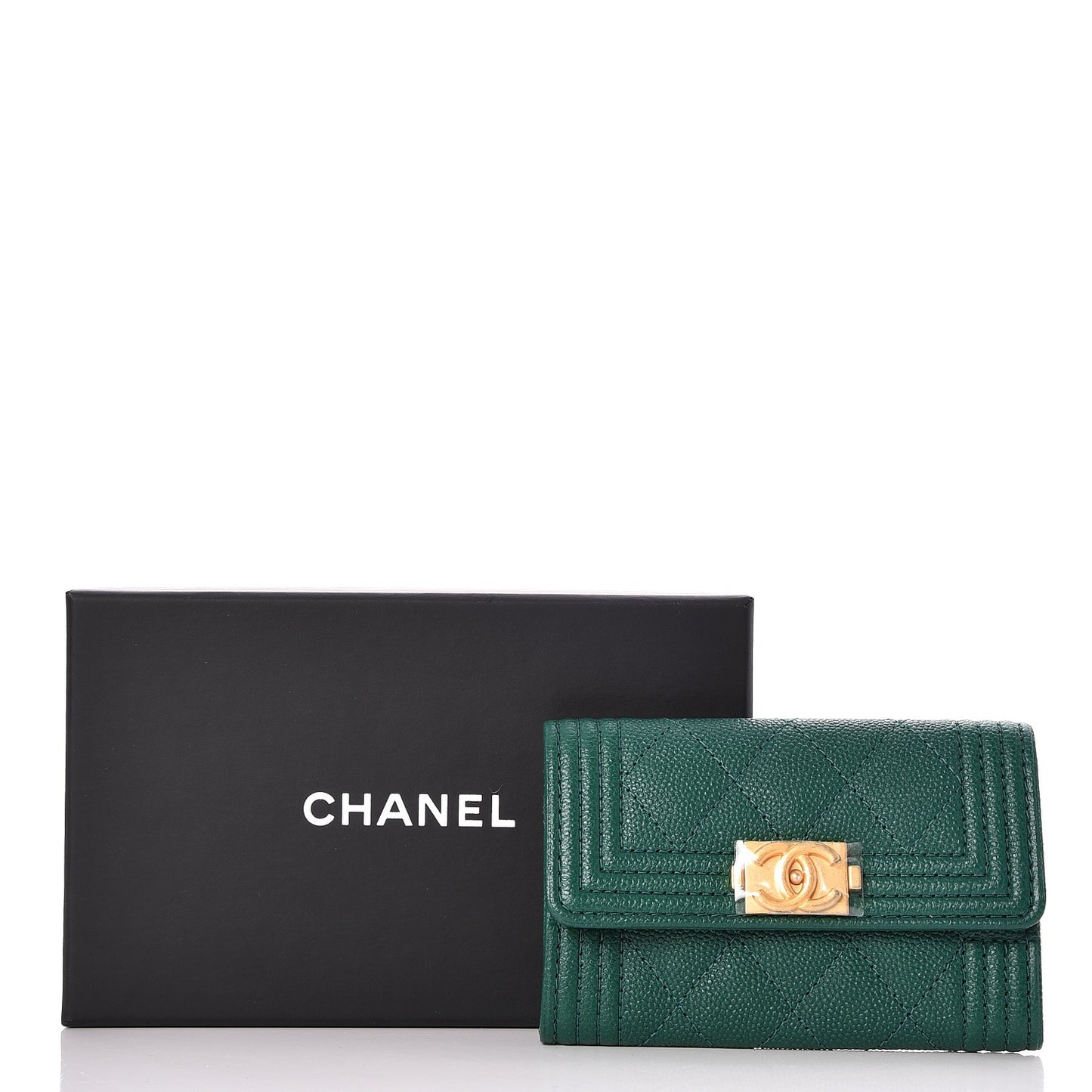 Caviar Quilted Boy Card Holder Wallet Green