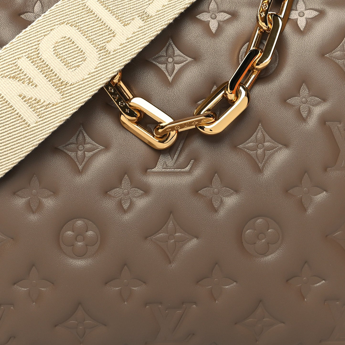 Lambskin Embossed Monogram Coussin PM Taupe