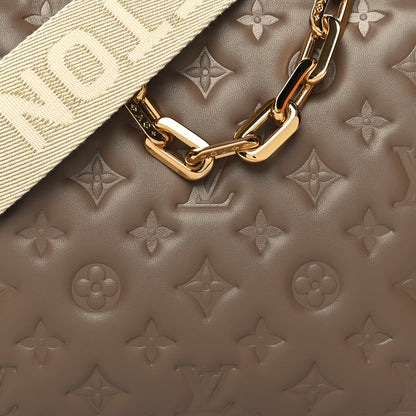 Louis Vuitton Lambskin Embossed Monogram Coussin PM Taupe 9 of 12