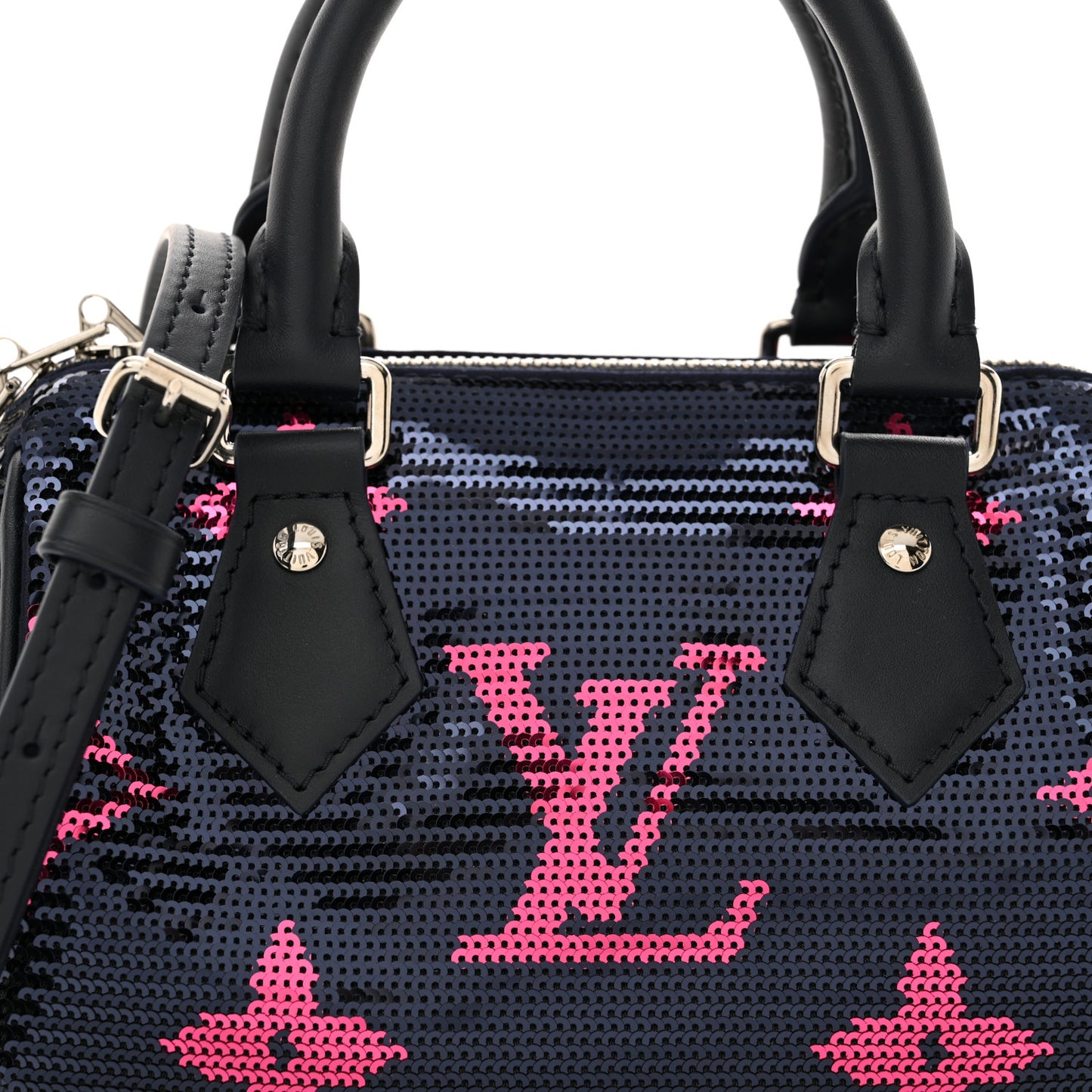 Giant Monogram Sequins Speedy Bandouliere 18 Navy Fuchsia