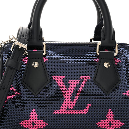 Louis Vuitton Giant Monogram Sequins Speedy Bandouliere 18 Navy Fuchsia 7 of 10