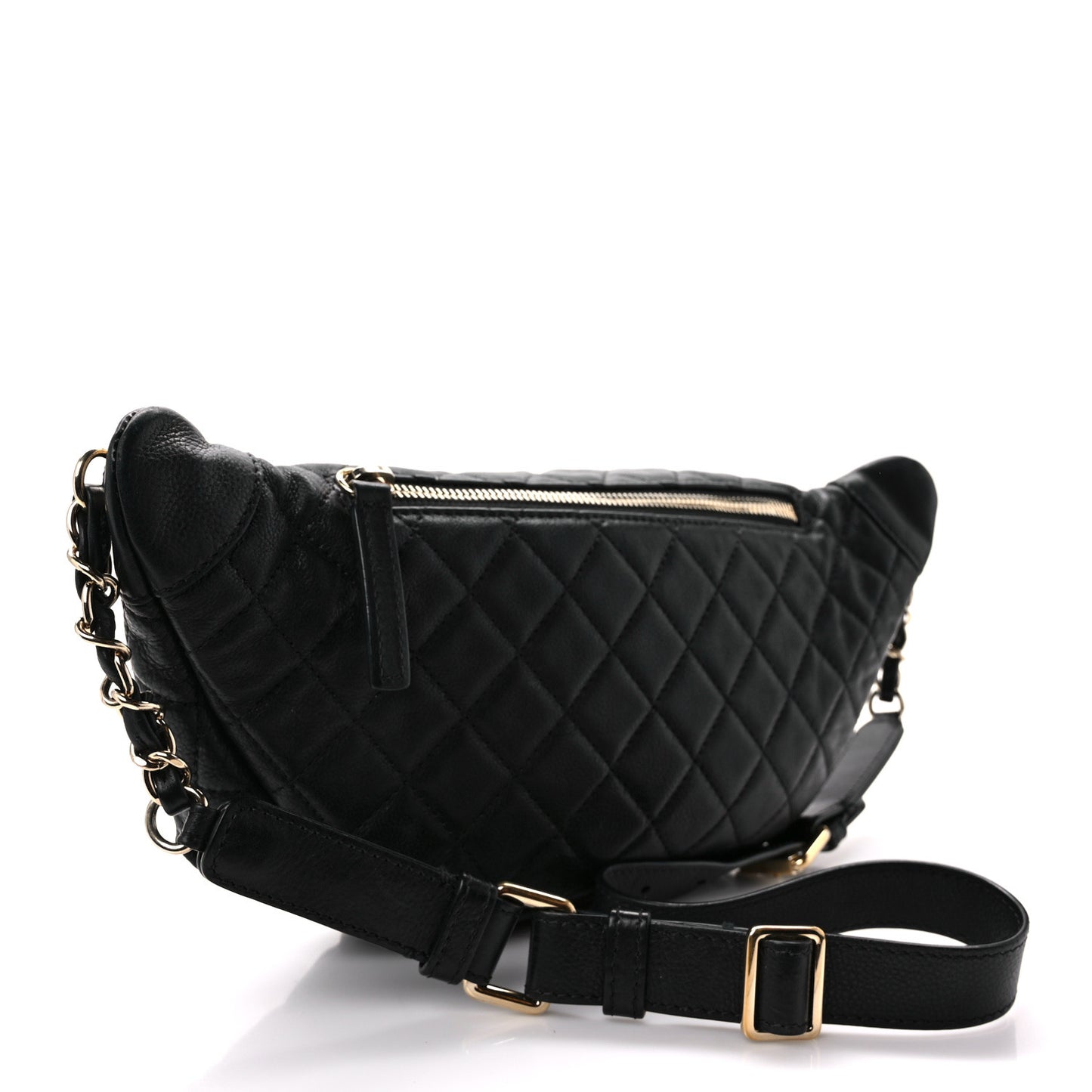 Calfskin Quilted Banane Waist Bag Fanny Pack Black