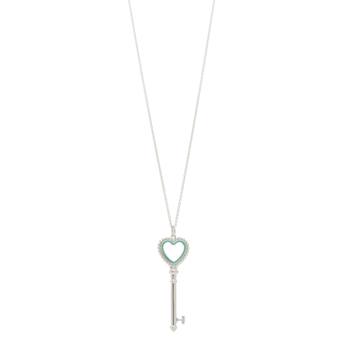 Sterling Silver Enamel Beaded Heart Key Pendant Necklace Blue