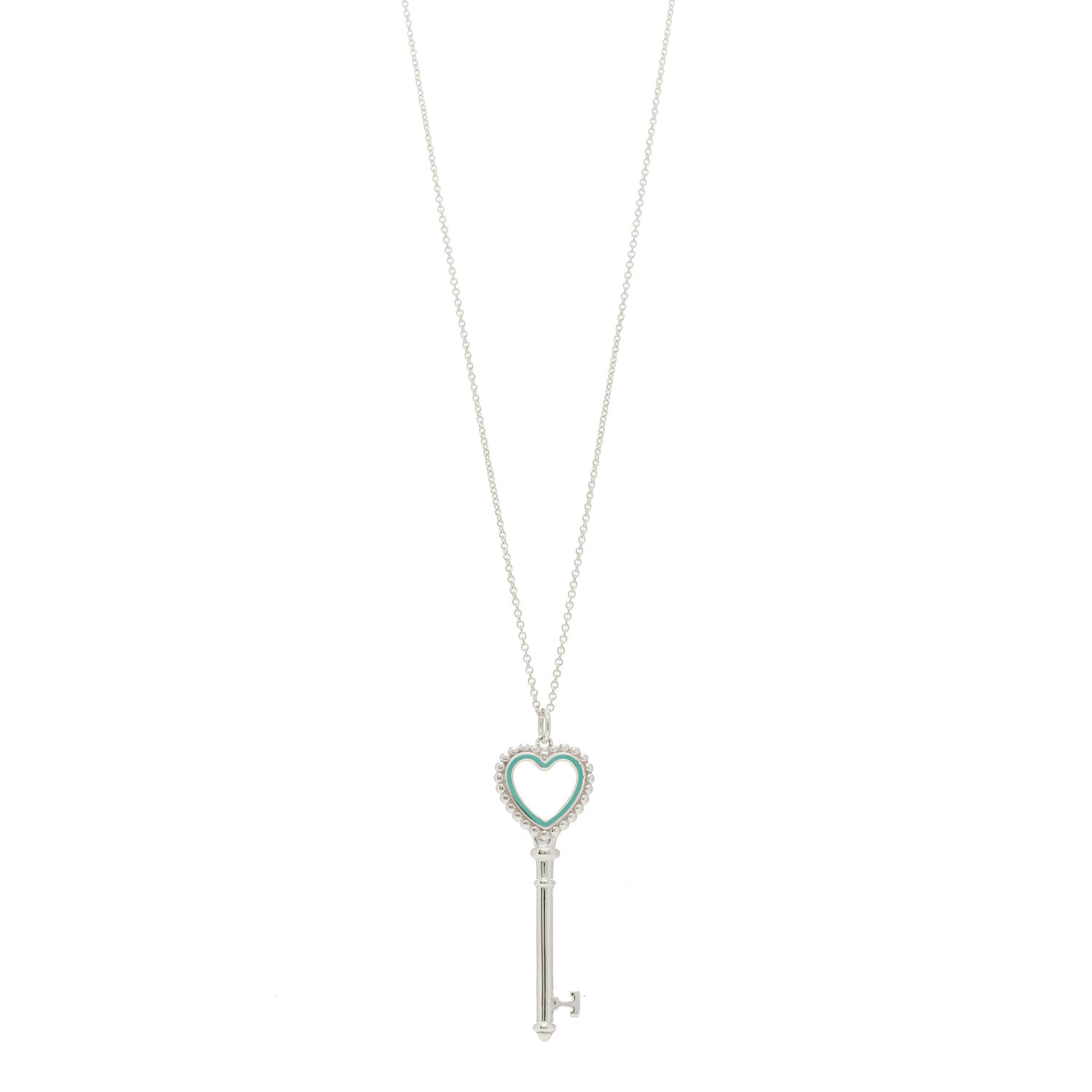 Tiffany Sterling Silver Enamel Beaded Heart Key Pendant Necklace Blue 1 of 5