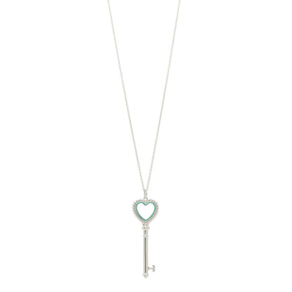 Tiffany Sterling Silver Enamel Beaded Heart Key Pendant Necklace Blue 1 of 5