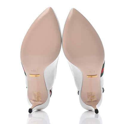 Gucci Malaga Kid Web Sylvie Mid Heel Slingback Pumps 35.5 White 5 of 9
