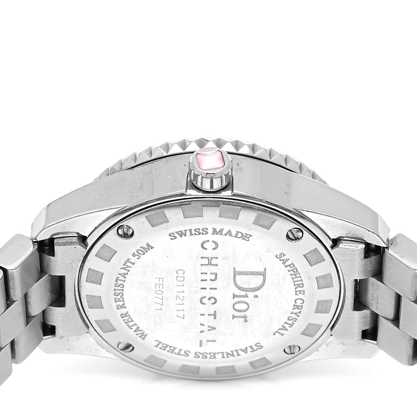Stainless Steel Diamond Pave Bezel Sapphire 29mm Christal Quartz Watch Pink