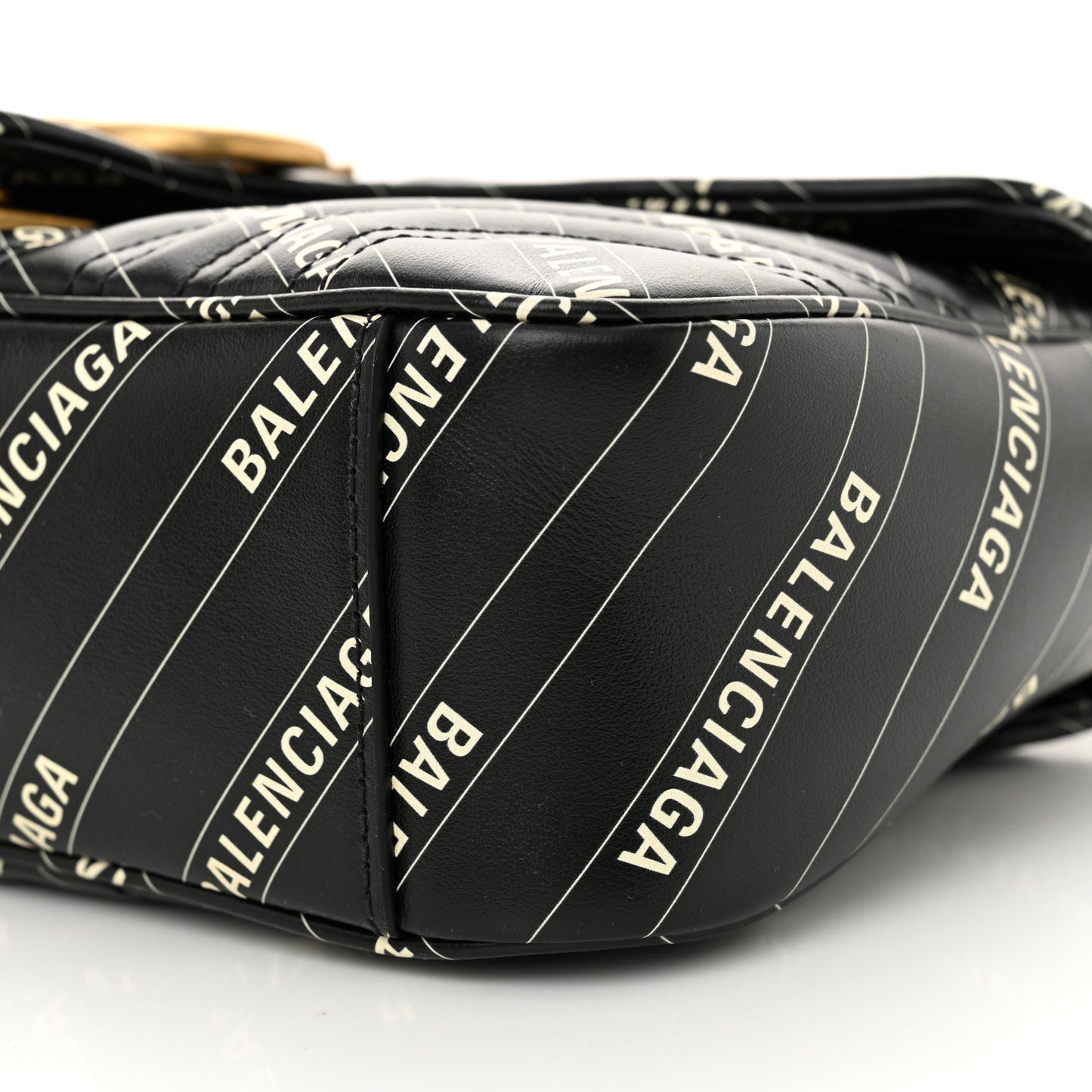 X BALENCIAGA Calfskin Matelasse Logo Print Small GG Marmont Shoulder Bag Black