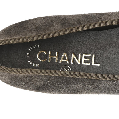 Chanel Suede Cap Toe CC Ballerina Flats 37 Grey Green 8 of 9