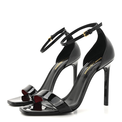 Saint Laurent Patent Calfskin Amber 105 Ankle Strap Sandals 37 Black 4 of 12