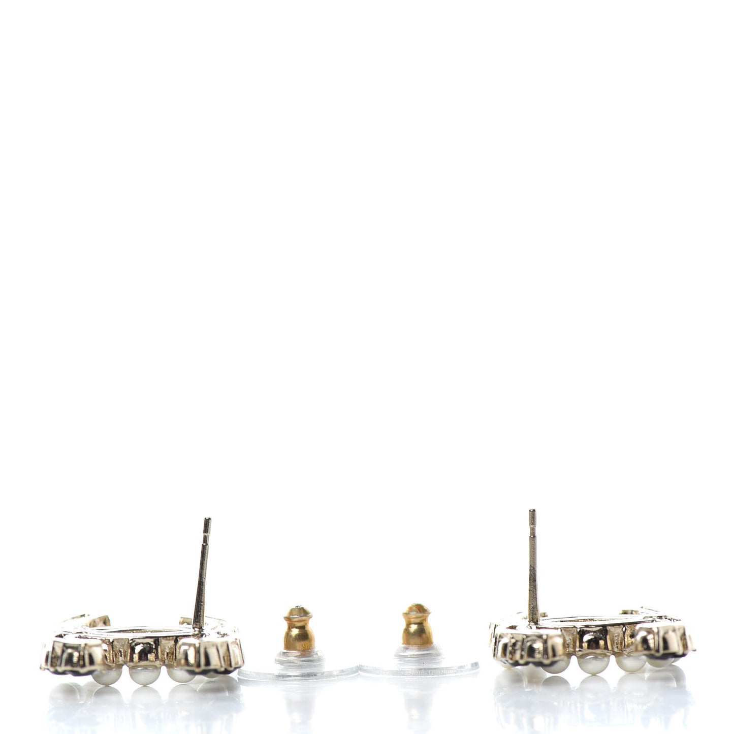 Resin Pearl CC Dazzling Domino Earrings Gold Black