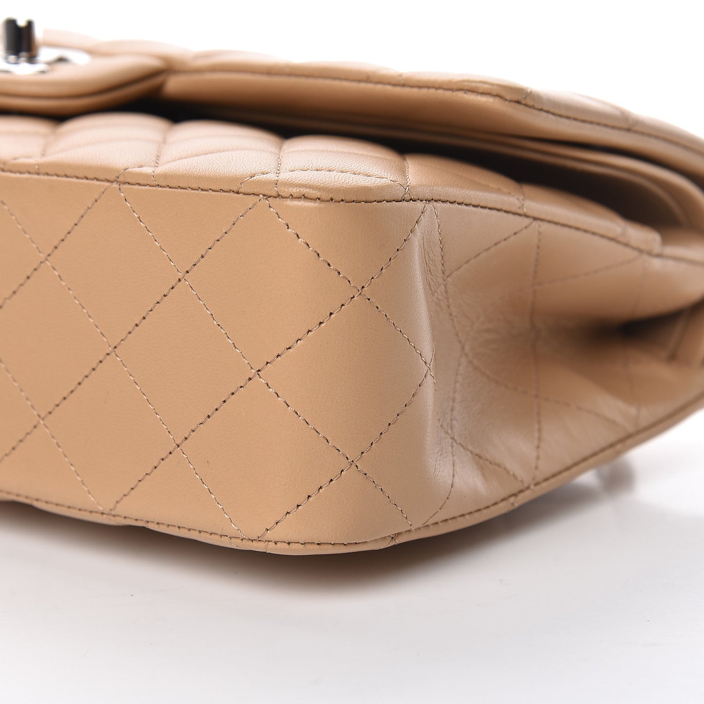 Lambskin Quilted Medium Double Flap Beige