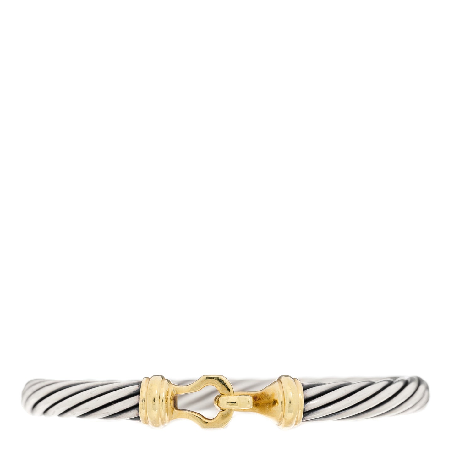 Sterling Silver 14K Yellow Gold 7mm Cable Classic Buckle Bracelet